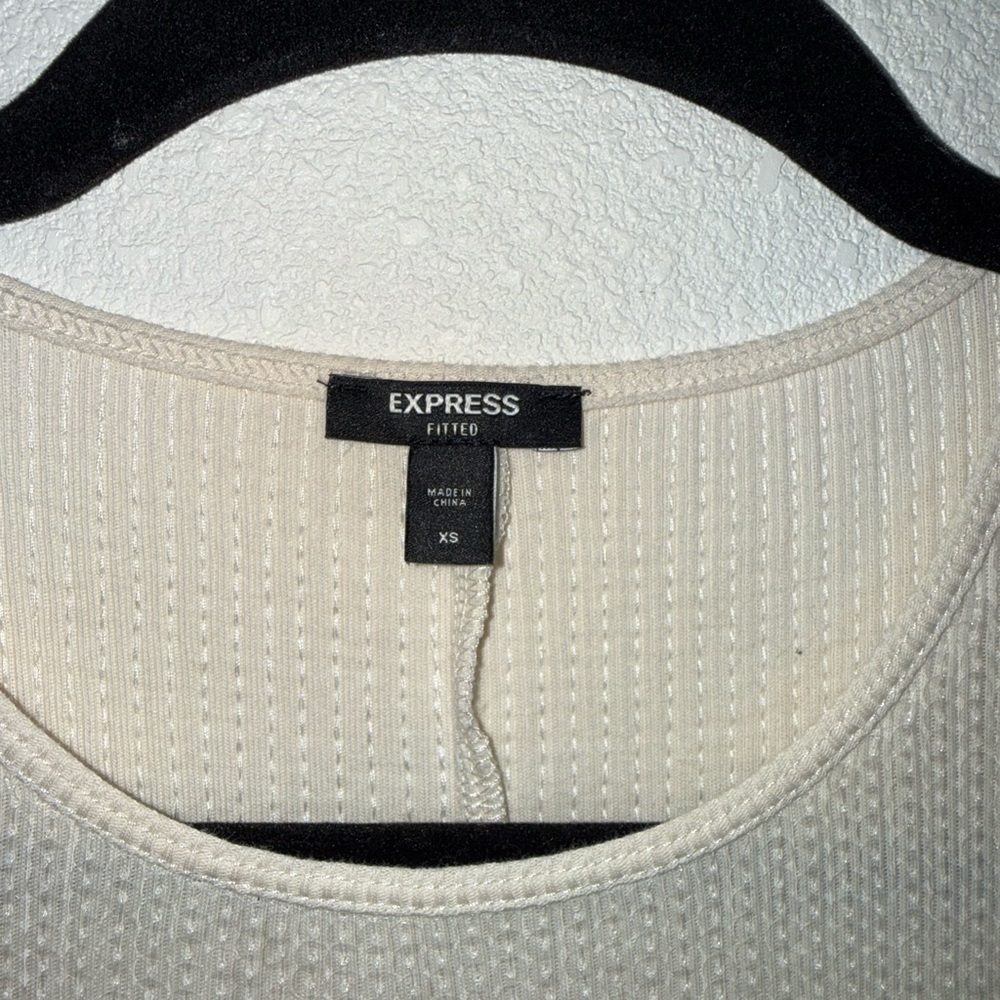 Express XS Cream Sequin Bodycon Mini Dress Ribbed Stretch Tank Y2K Party Club - Picture 5 of 8